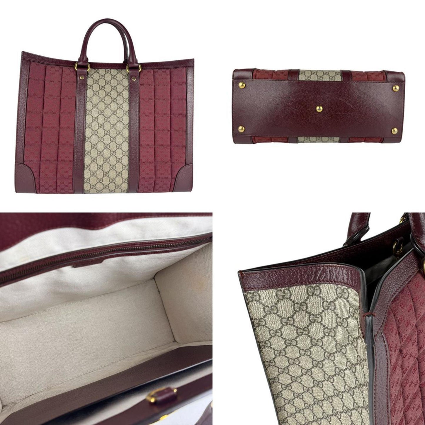 Gucci Bordeaux Leather Gg Supreme Quilting Handbag Shoulder Bag