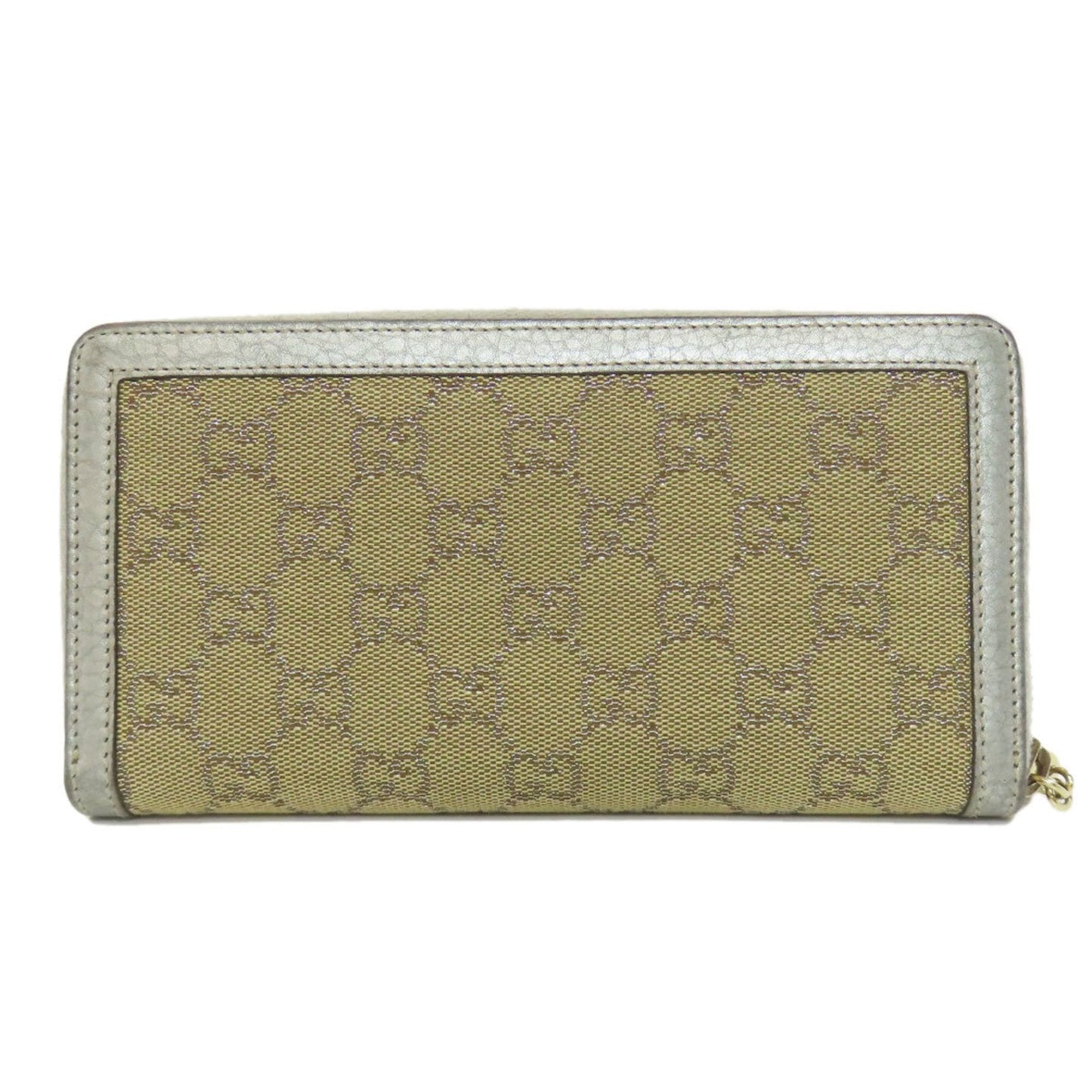 Gucci Brown Silver Canvas Leather Long Wallet (Bi-Fold)