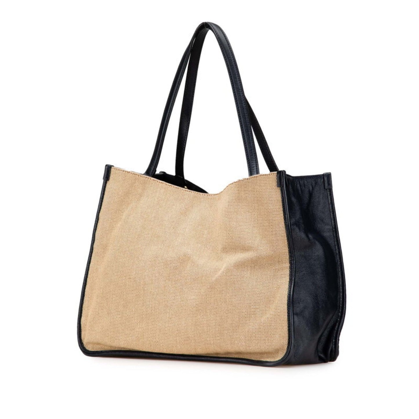 Gucci Beige Navy Canvas Leather Shoulder Bag Tote Bag