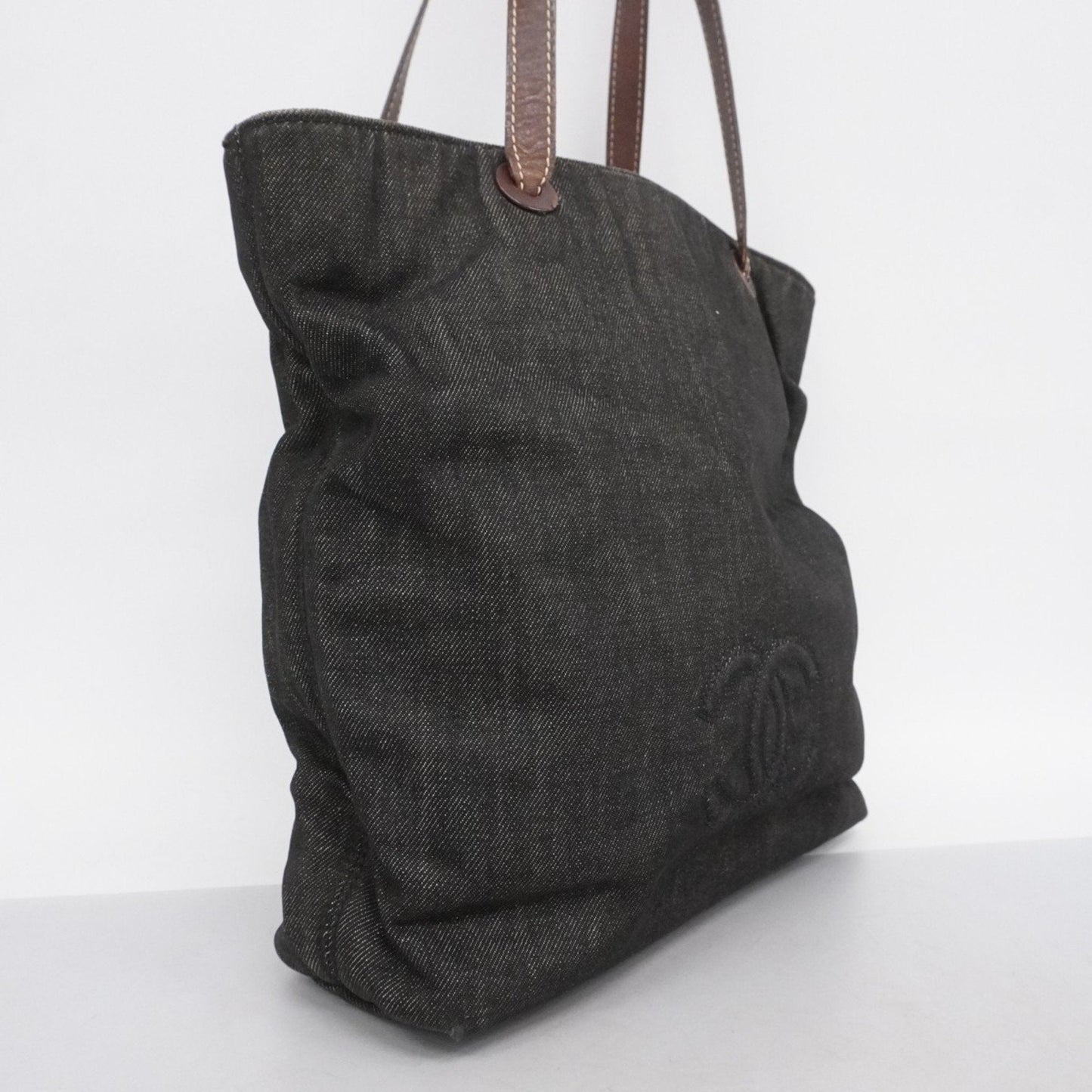 Chanel Black Denim Leather Tote Bag