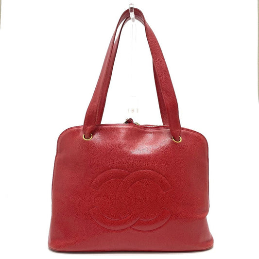 Chanel Red Color Grained Calfskin Shoulder Bag Tote Bag
