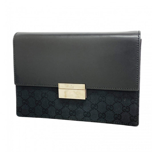 Gucci Black Canvas Leather Clutch Bag
