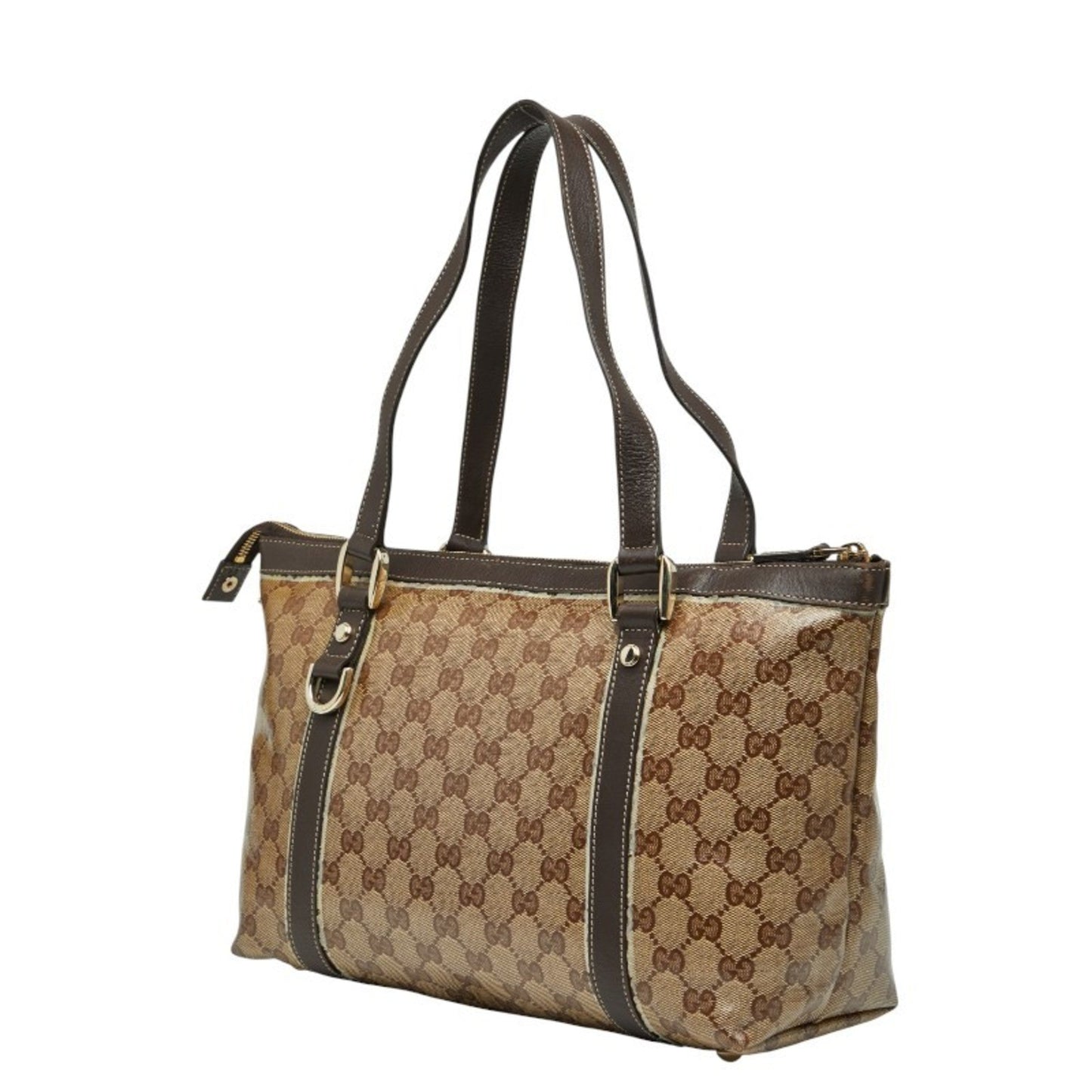 Gucci Gg Crystal Beige Brown Pvc Leather Tote Bag