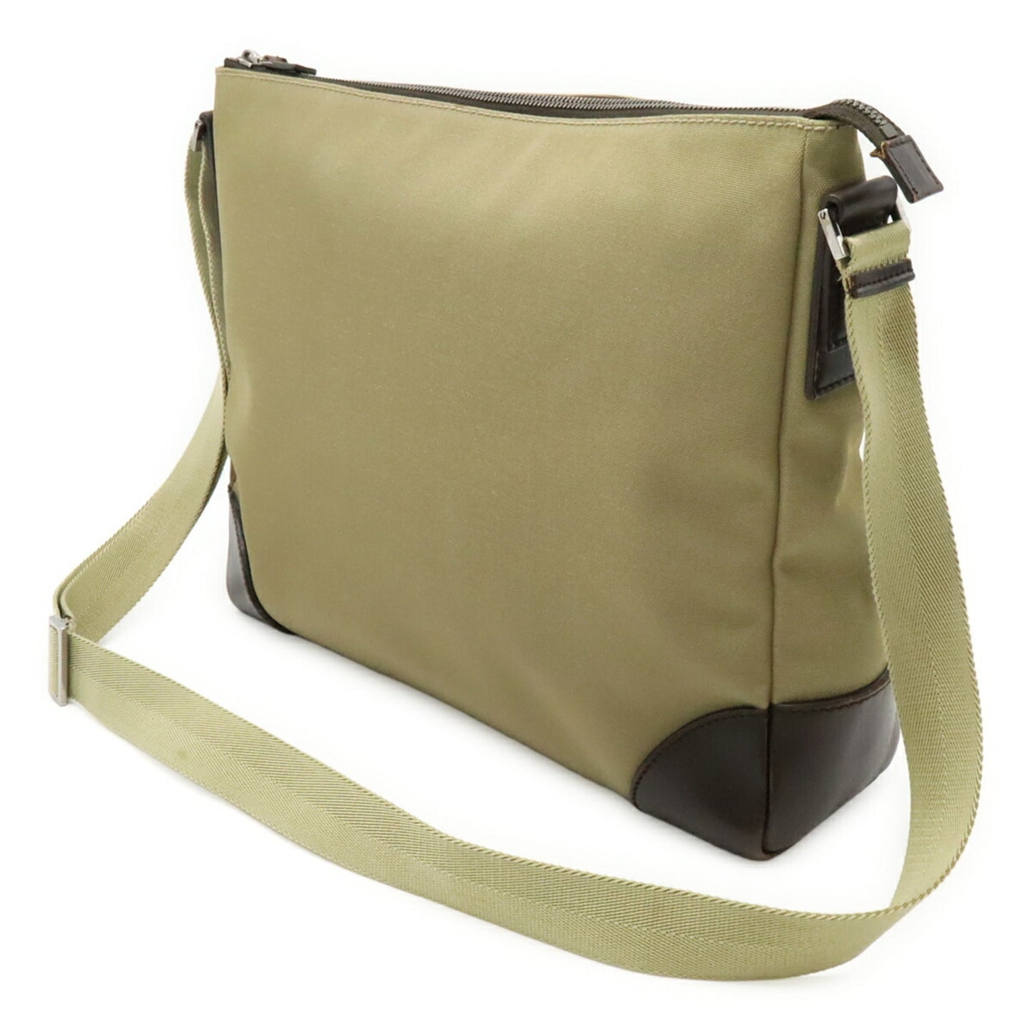 Gucci Dark Brown Khaki Nylon Canvas Leather Shoulder Bag