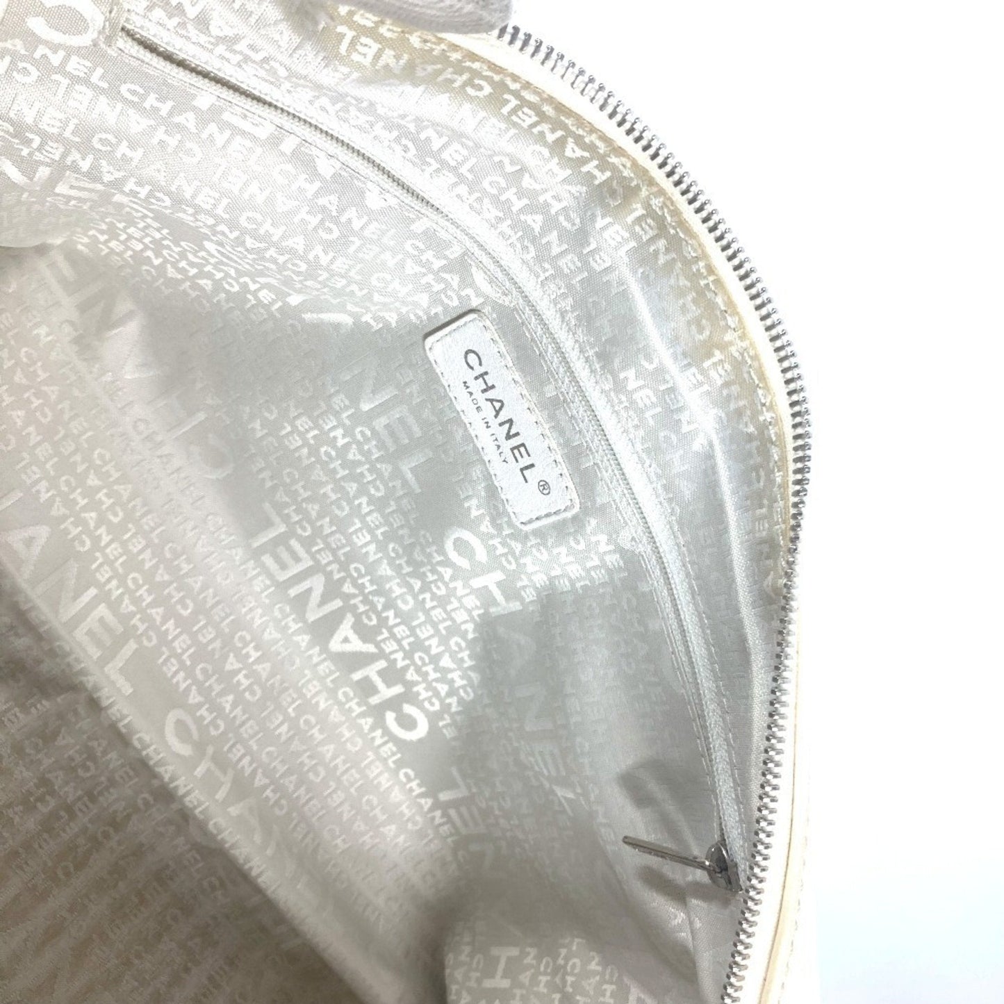 Chanel Beige White Leather Canvas Handbag Shoulder Bag Tote Bag