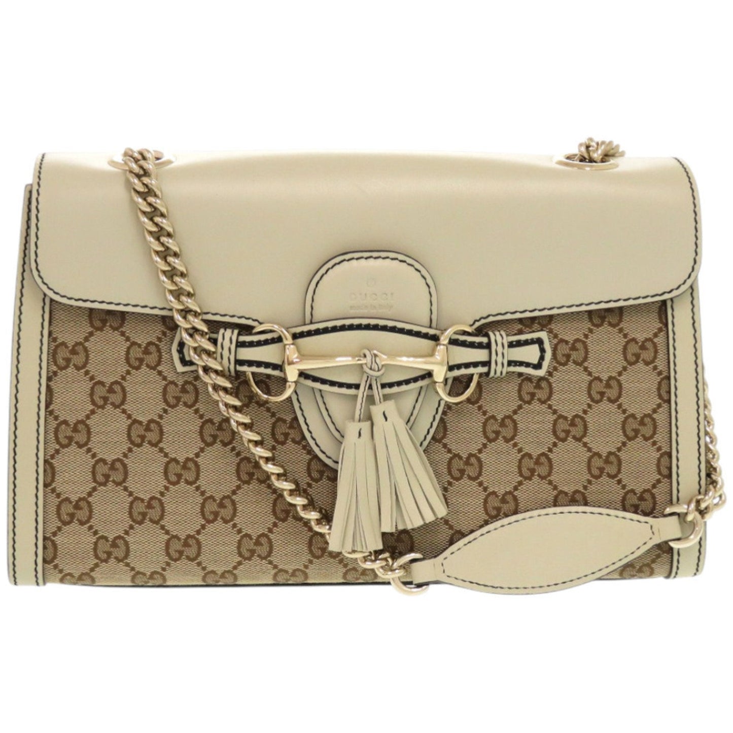Gucci Beige White Gg Canvas Leather Shoulder Bag