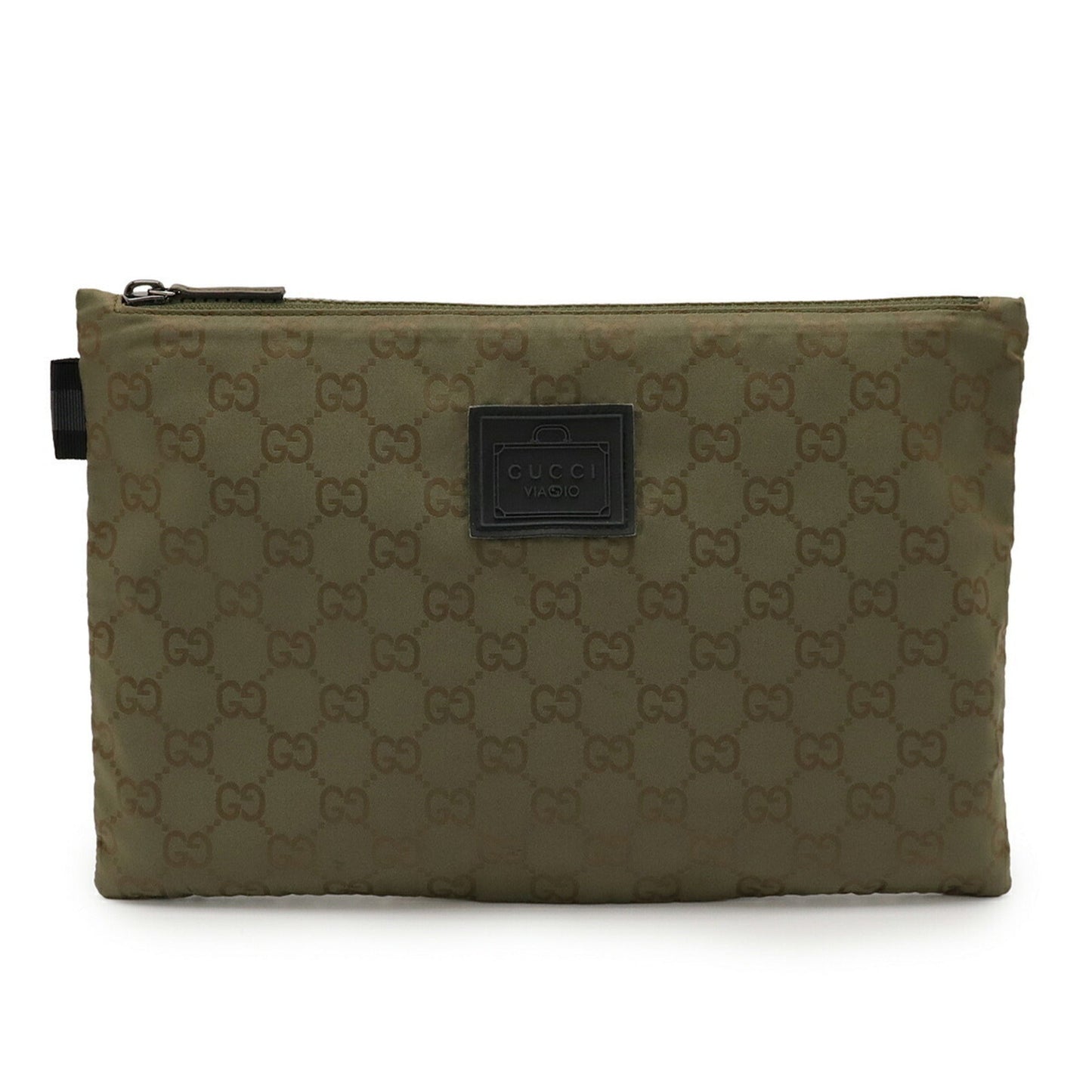 Gucci Green Khaki Nylon Leather Clutch Bag Pouch