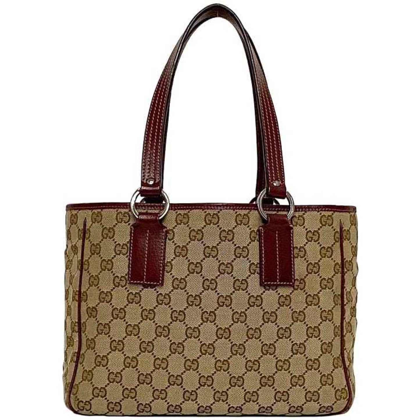 Gucci Beige Red Color Canvas Leather Handbag Tote Bag