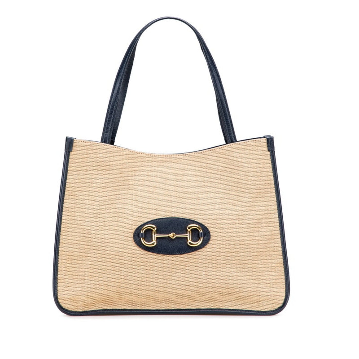 Gucci Horsebit Beige Black Canvas Leather Handbag Tote Bag