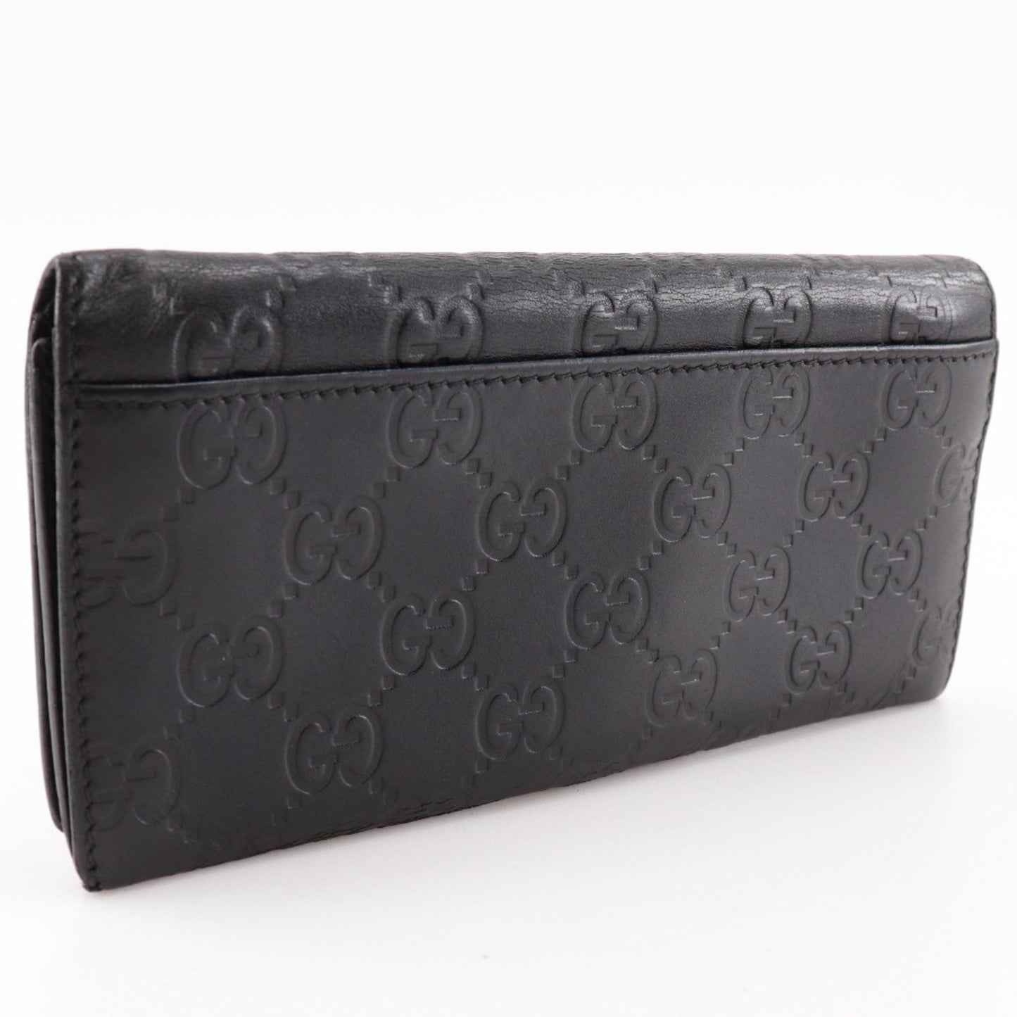 Gucci Black Gg Leather Long Wallet (Bi-Fold)