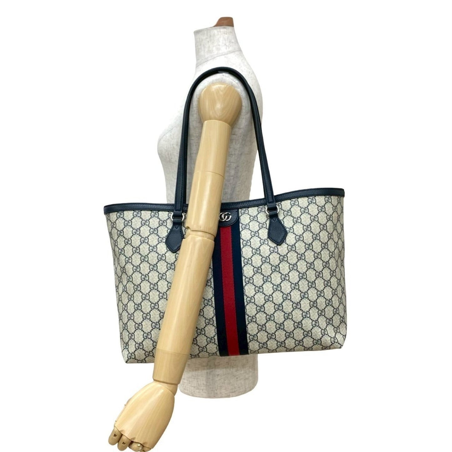 Gucci Navy Red Color Leather Pvc Handbag Shoulder Bag Tote Bag