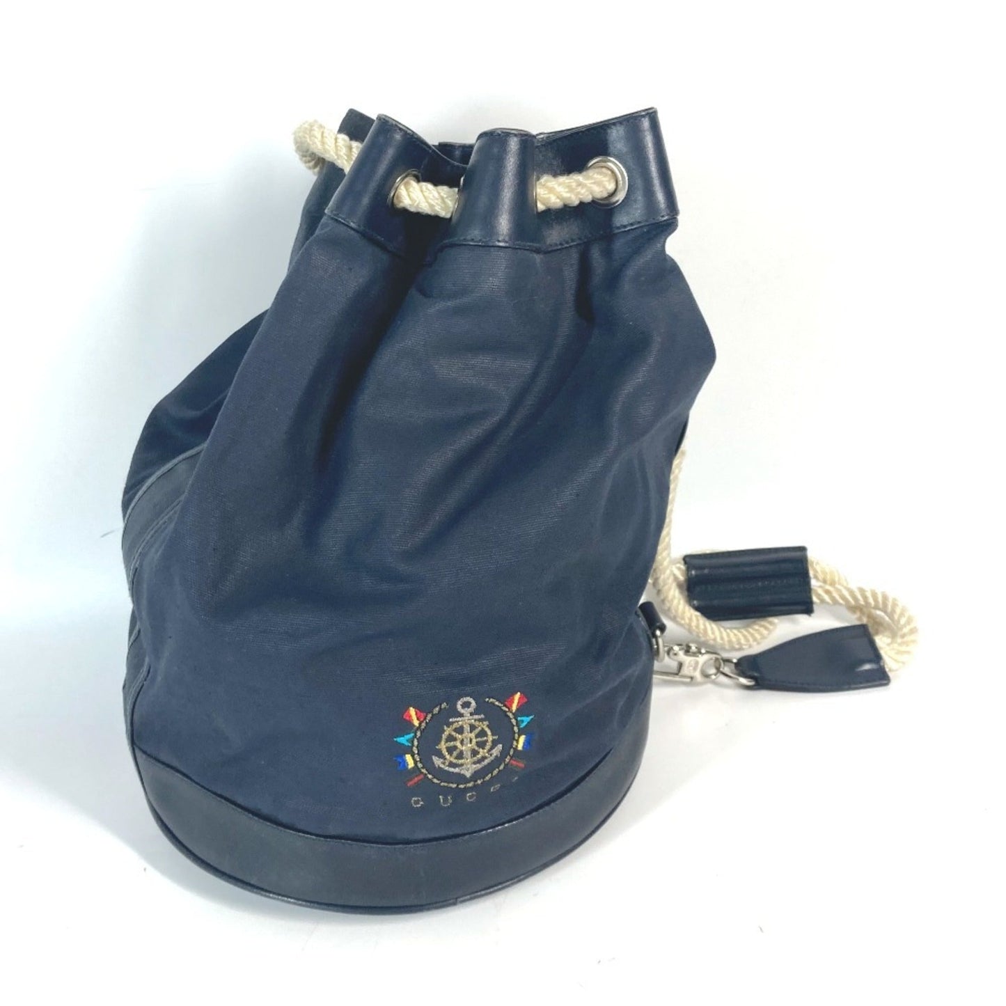 Gucci Navy Coated Canvas Leather Shoulder Bag