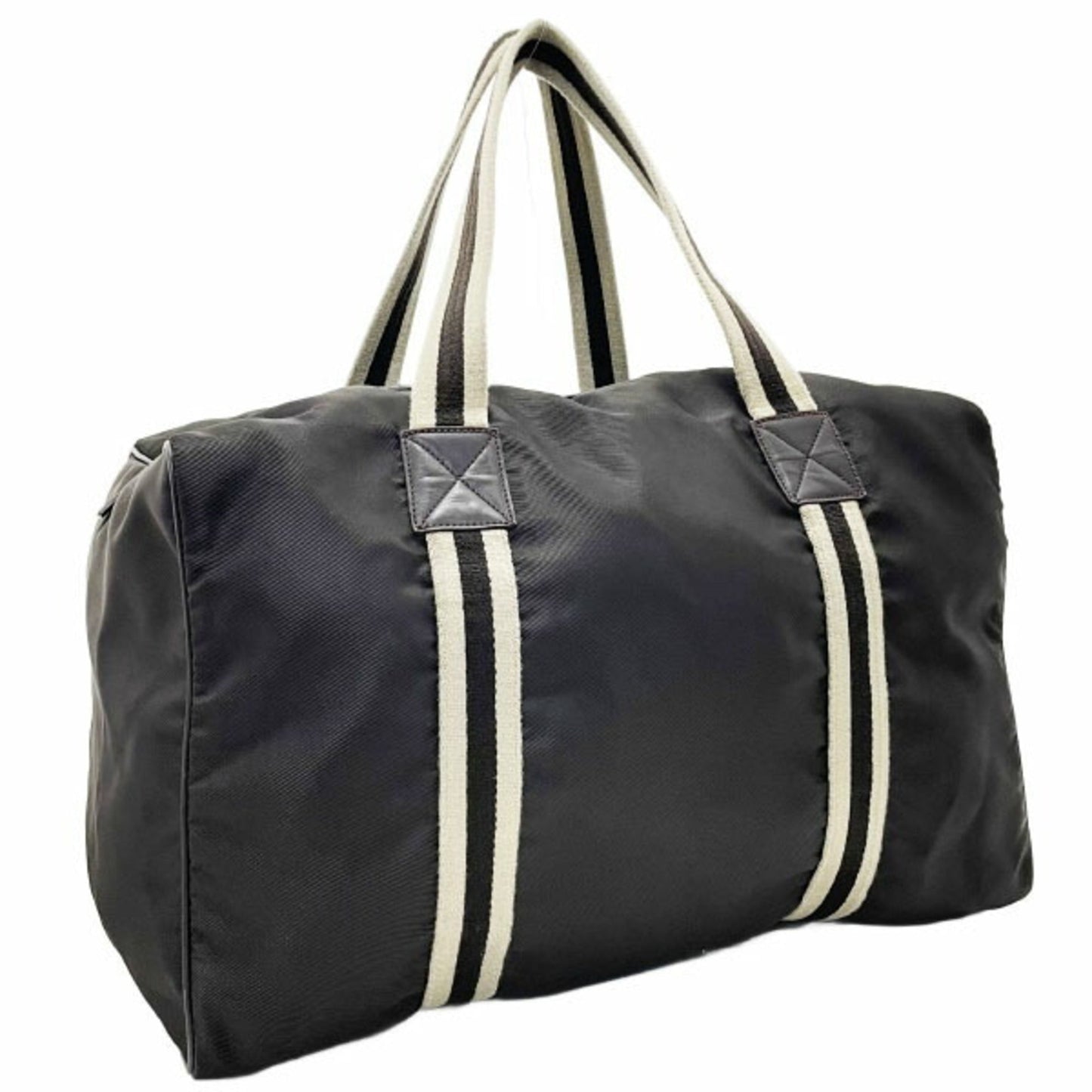 Gucci Beige Dark Brown Nylon Leather Boston Bag