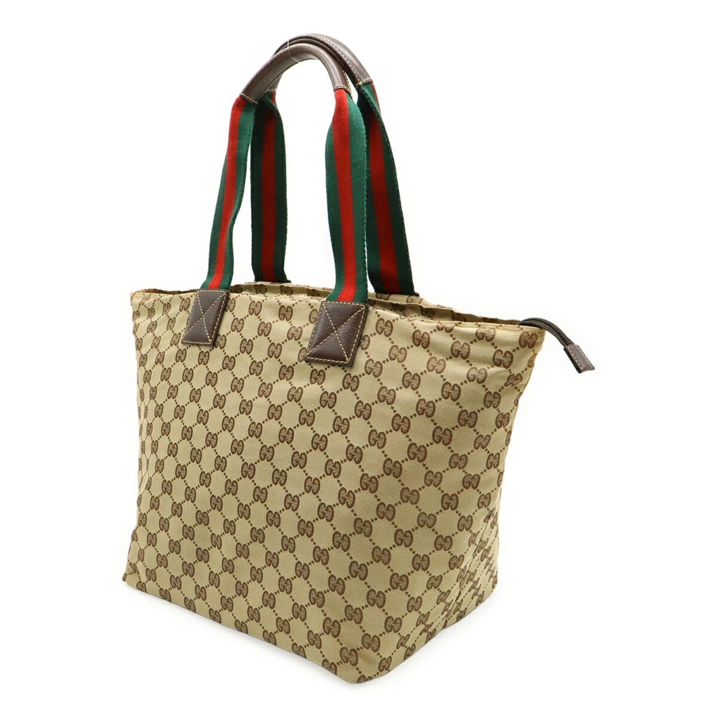 Gucci Beige Brown Dark Brown Green Red Color Gg Canvas Leather Shoulder Bag Tote Bag