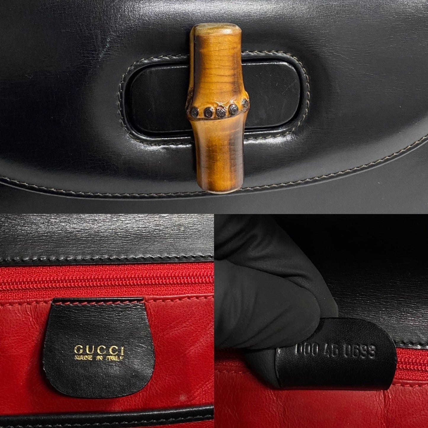 Gucci Black Leather Handbag Tote Bag