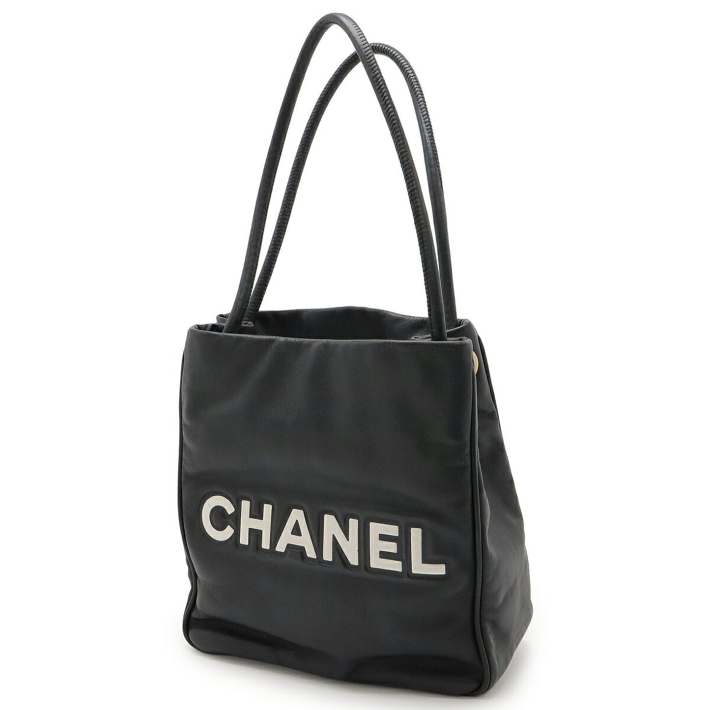 Chanel Black White Leather Shoulder Bag Tote Bag