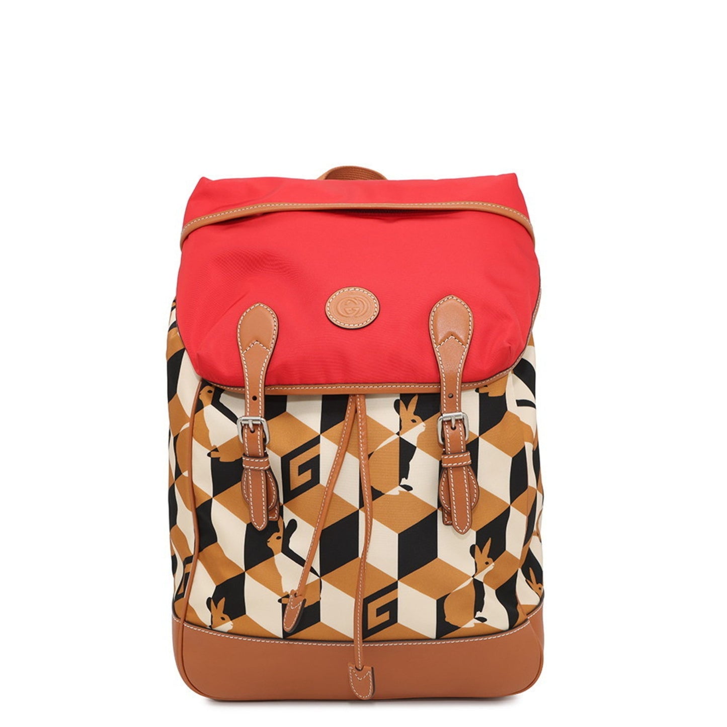 Gucci Brown Red Color Nylon Leather Backpack