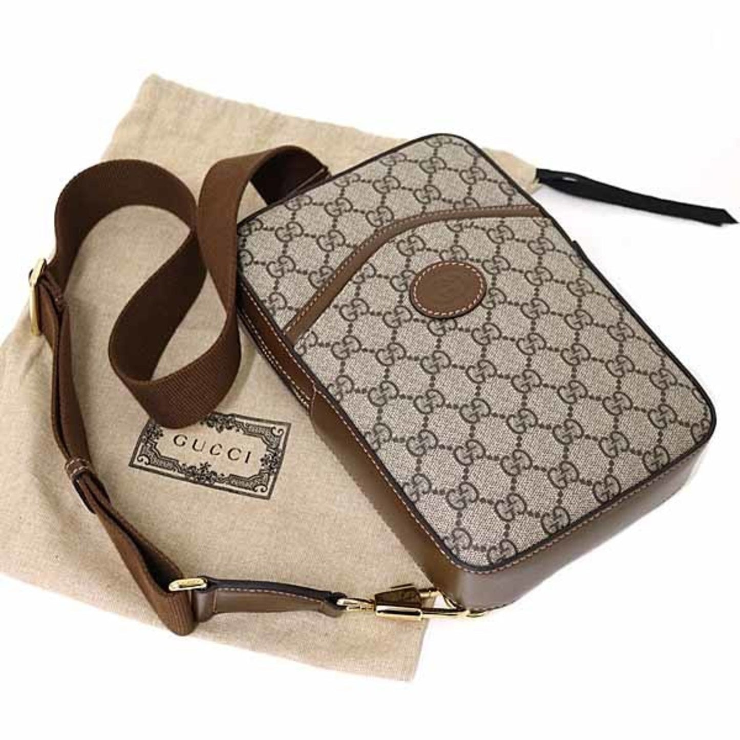Gucci Beige Brown Gg Supreme Leather Sling Bag