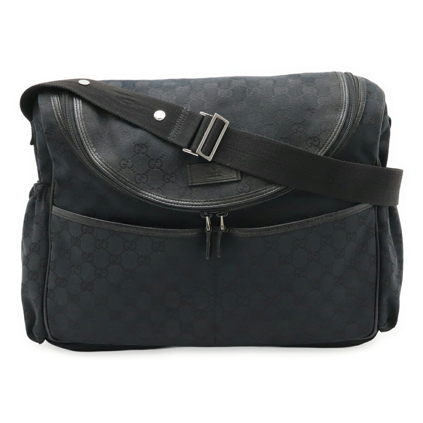 Gucci Black Gg Canvas Leather Shoulder Bag