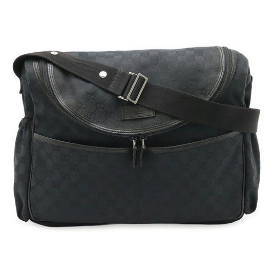 Gucci Black Gg Canvas Leather Shoulder Bag