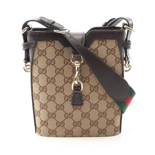 Gucci Beige Brown Canvas Leather Shoulder Bag