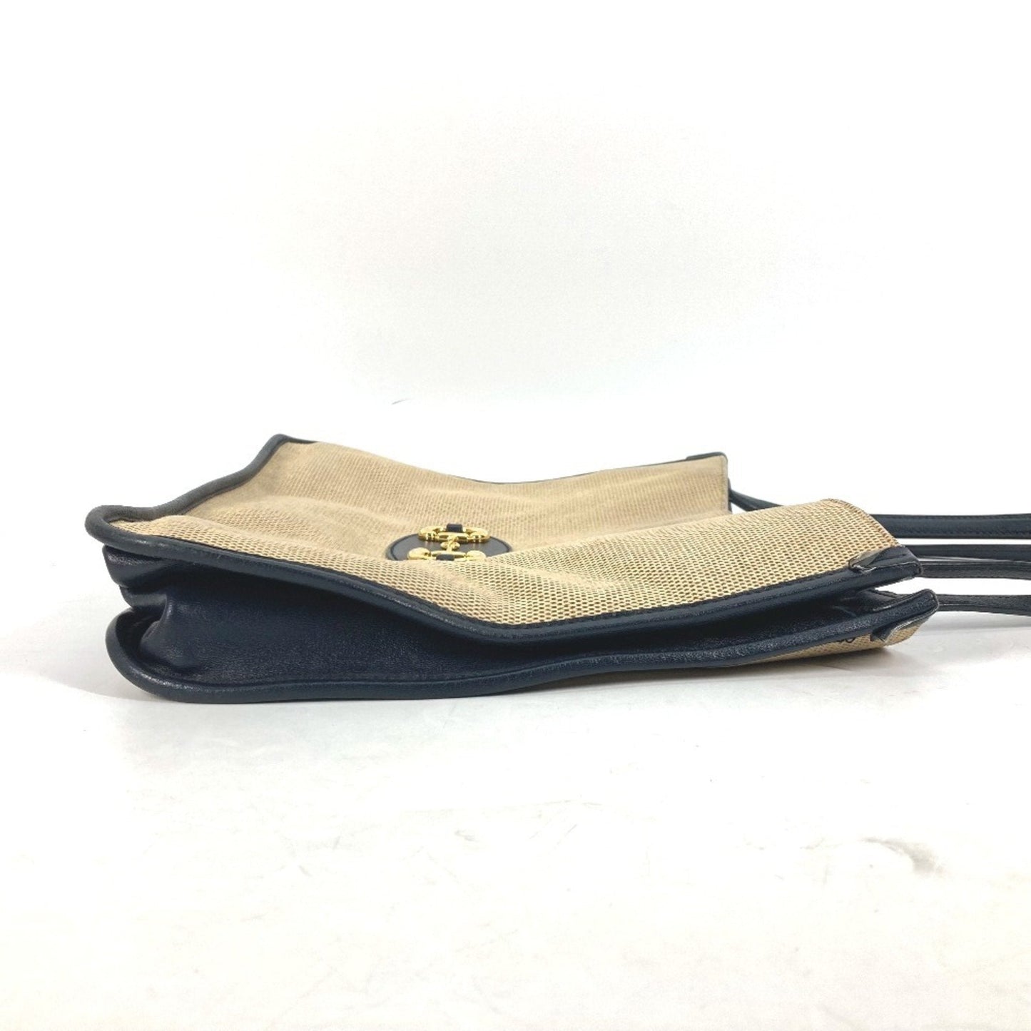 Gucci Beige Navy Canvas Leather Shoulder Bag Tote Bag