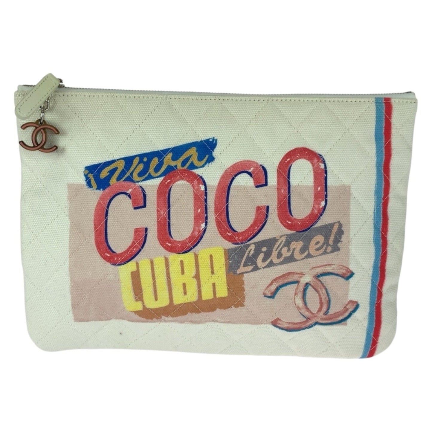 Chanel Multi-Color White Canvas Clutch Bag