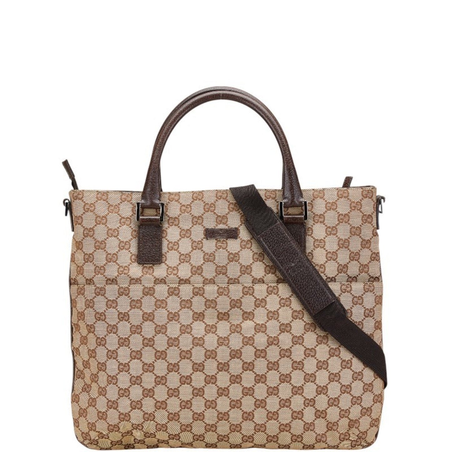 Gucci Beige Brown Canvas Leather Shoulder Bag Tote Bag