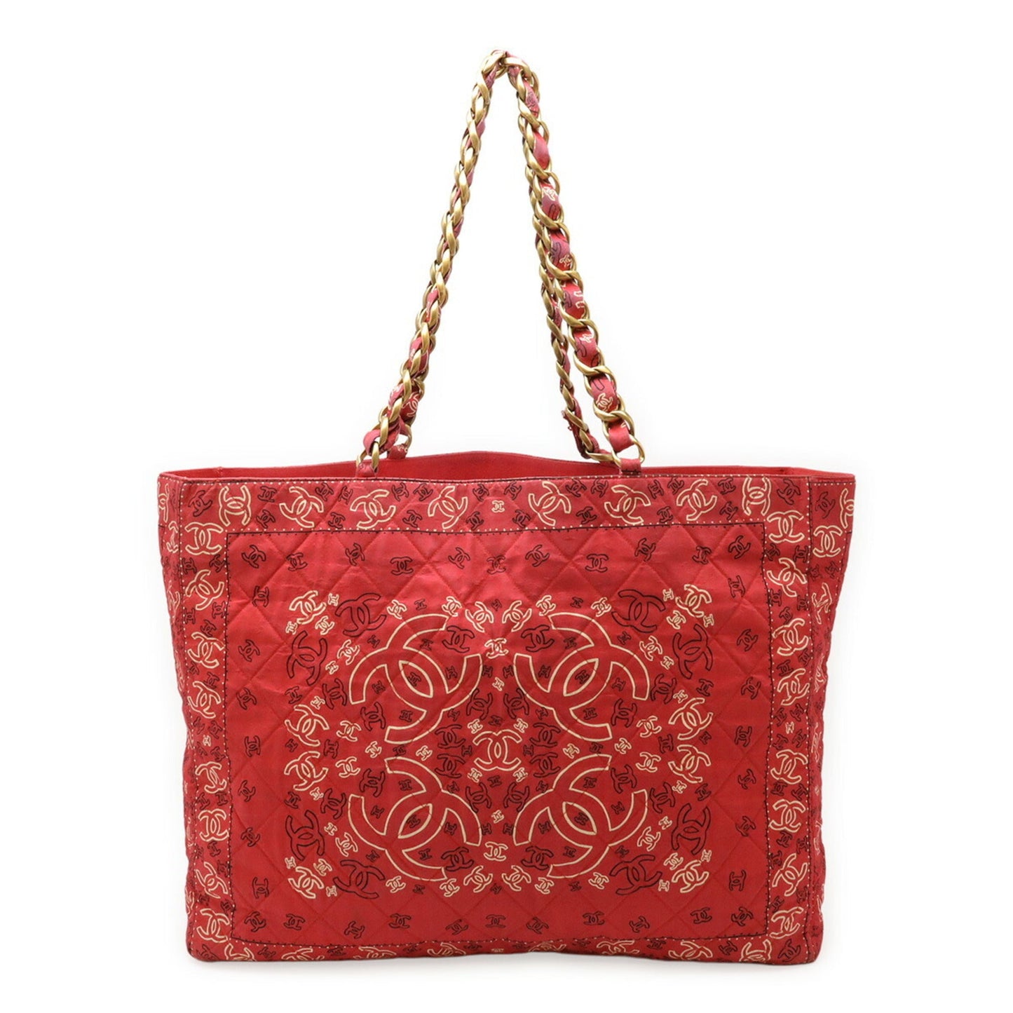 Chanel Red Color White Cotton Shoulder Bag Tote Bag