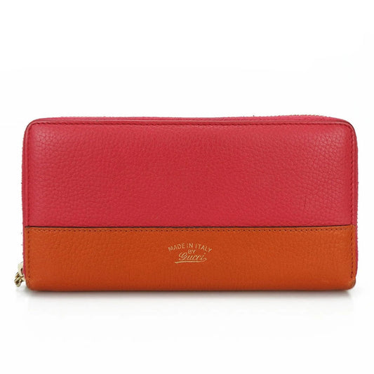 Gucci Bamboo Orange Pink Leather Long Wallet (Bi-Fold)