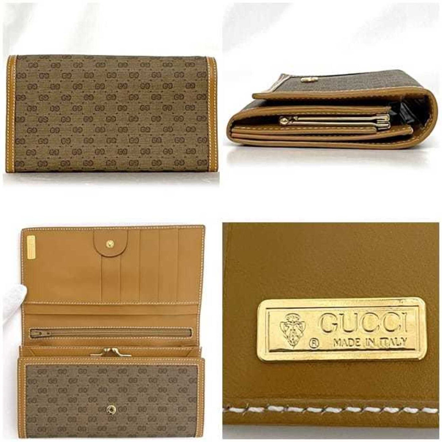 Gucci Beige Camel Pvc Leather Long Wallet (Bi-Fold)