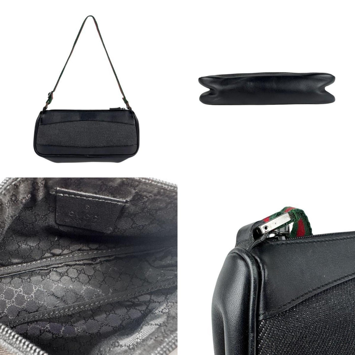 Gucci Black Green Red Color Leather Canvas Handbag