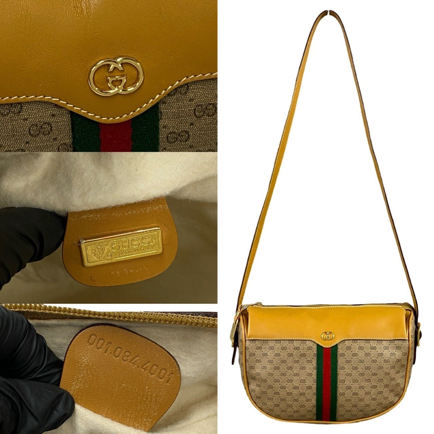 Gucci Brown Green Red Color Leather Pvc Shoulder Bag