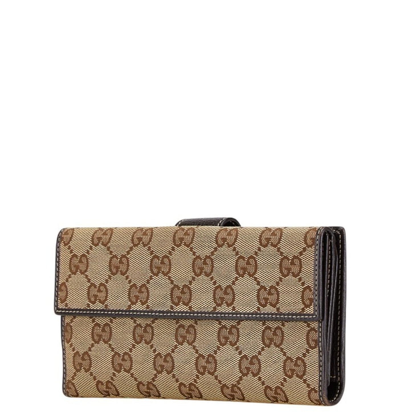 Gucci Beige Brown Gg Canvas Leather Wallet (Bi-Fold)