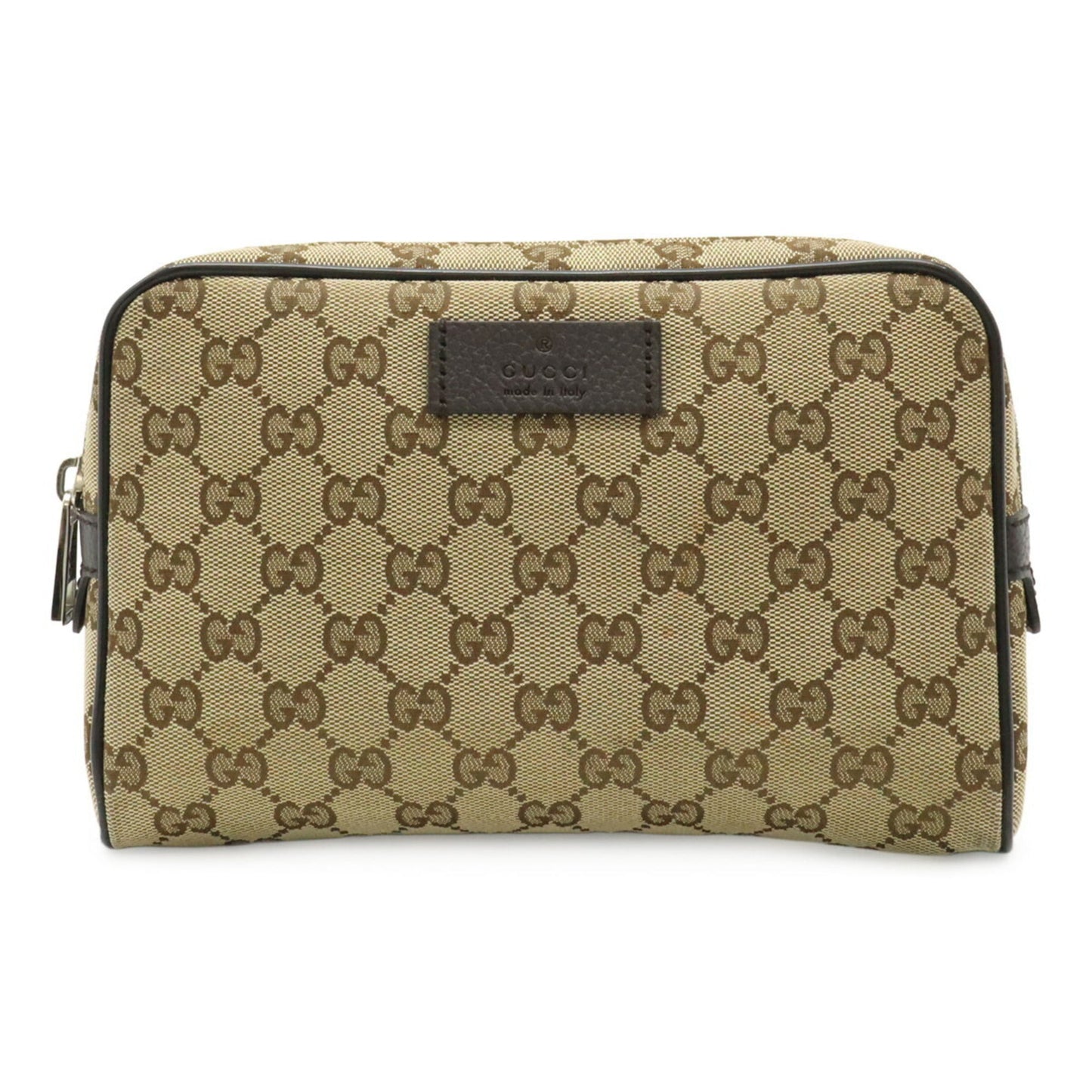 Gucci Gg Canvas Beige Dark Brown Gg Canvas Leather Pouch Sling Bag