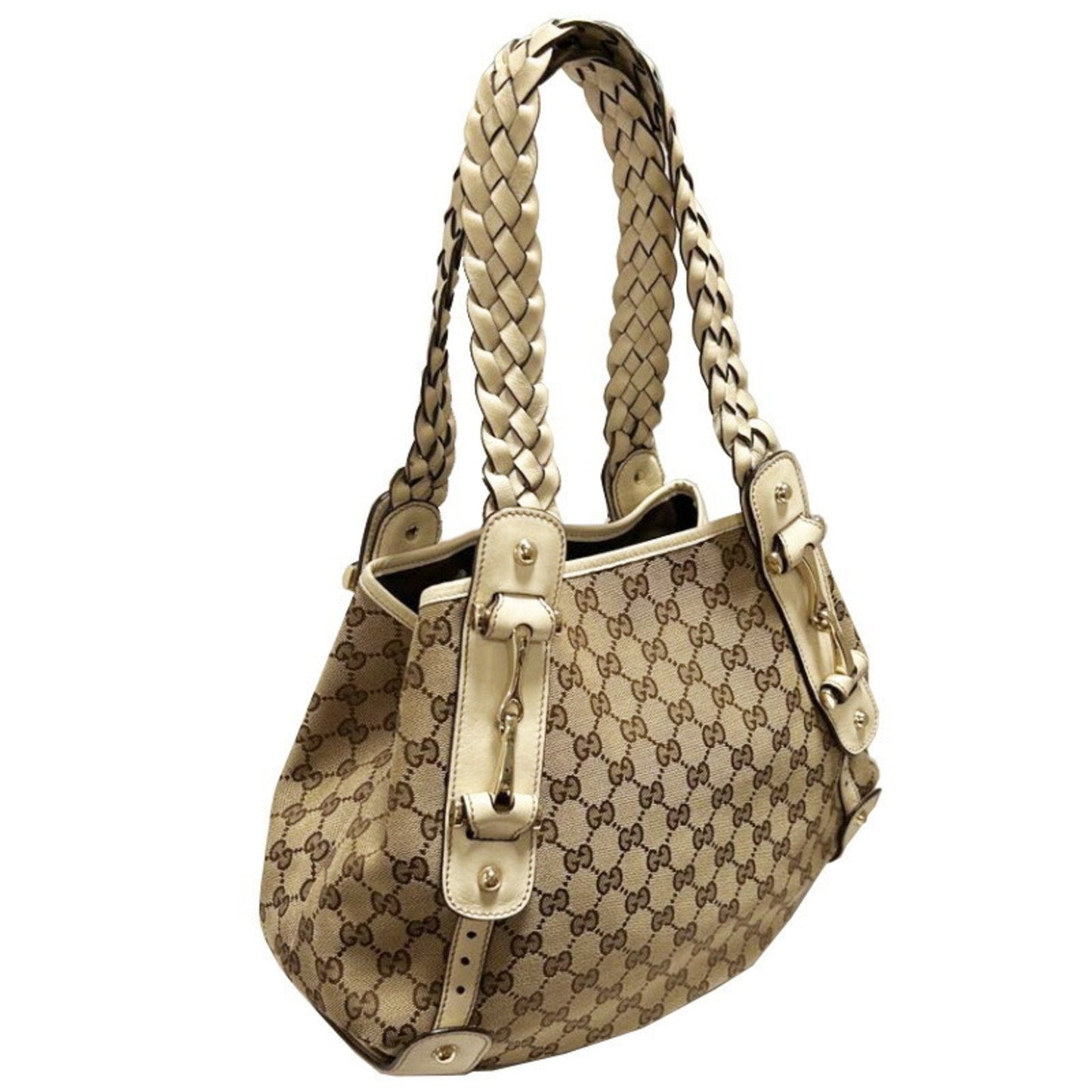 Gucci Gg Canvas Khaki White Gg Canvas Leather Tote Bag
