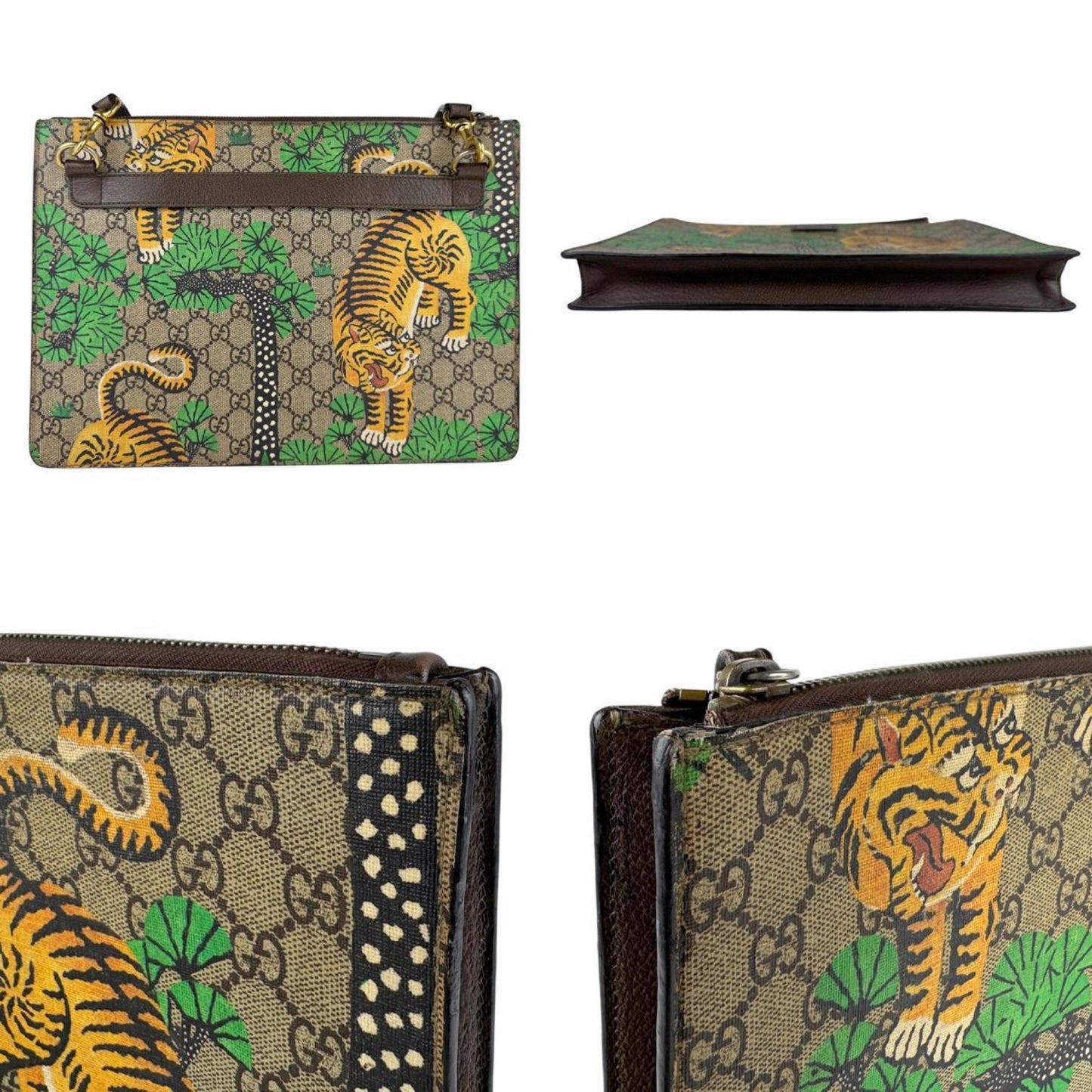Gucci Brown Green Yellow Gg Supreme Clutch Bag Shoulder Bag
