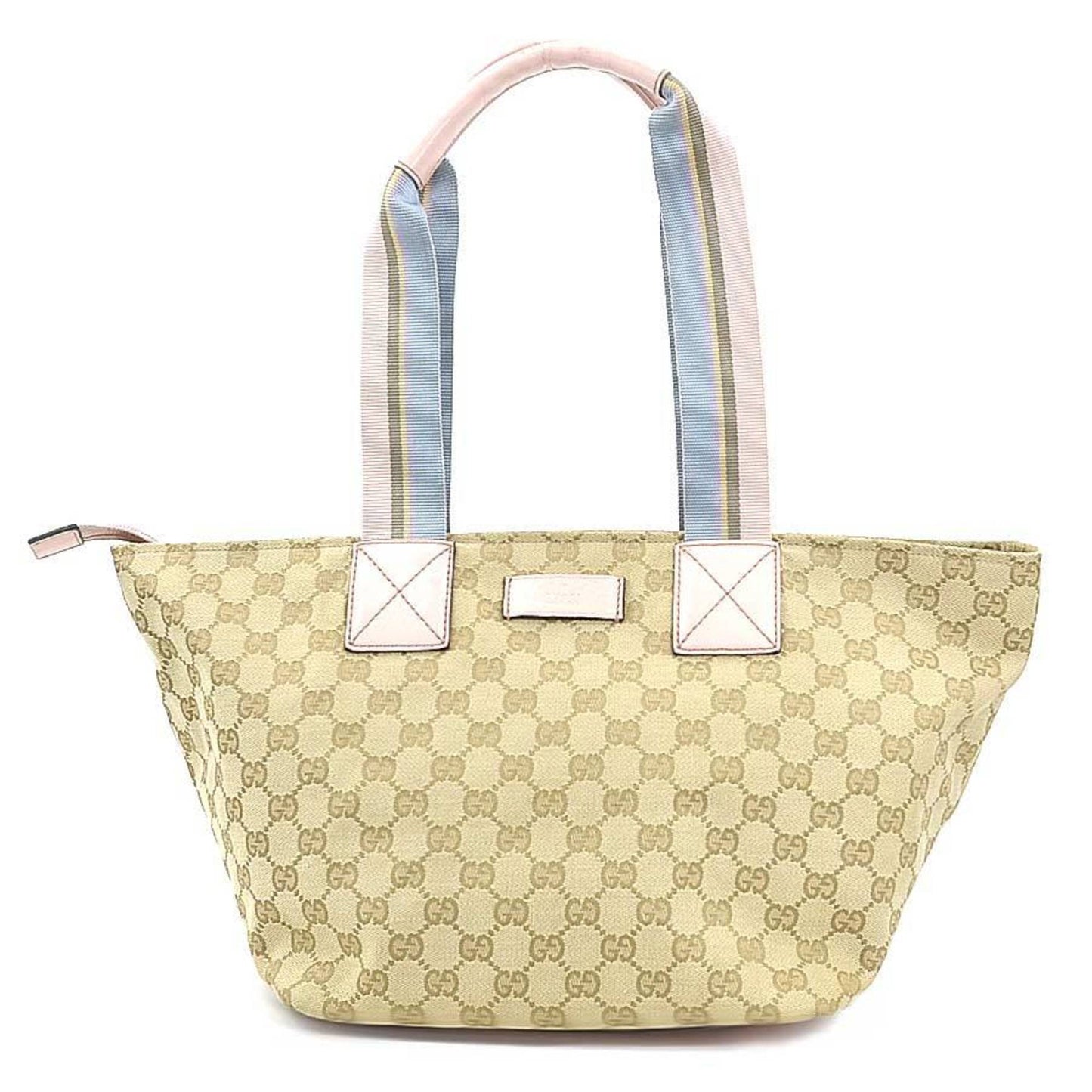 Gucci Beige Blue Pink Gg Canvas Leather Shoulder Bag Tote Bag