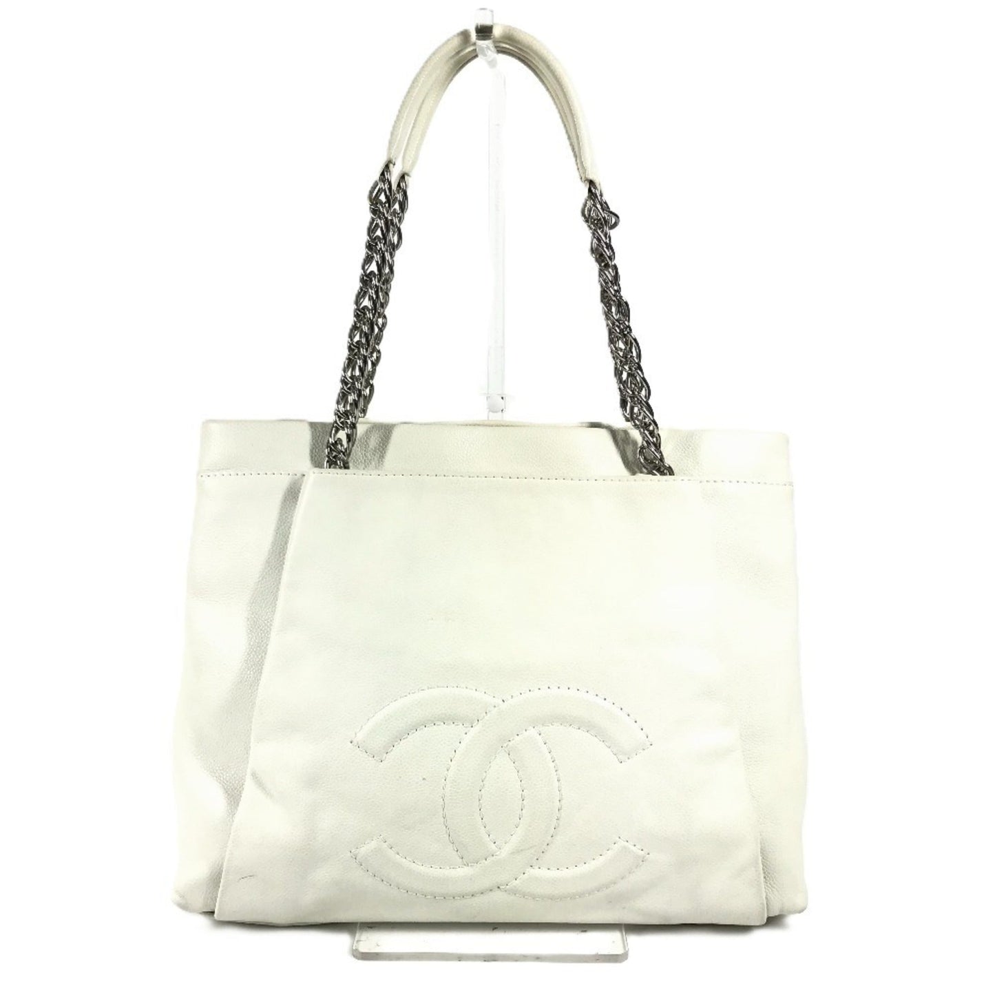 Chanel White Grained Calfskin Shoulder Bag Tote Bag