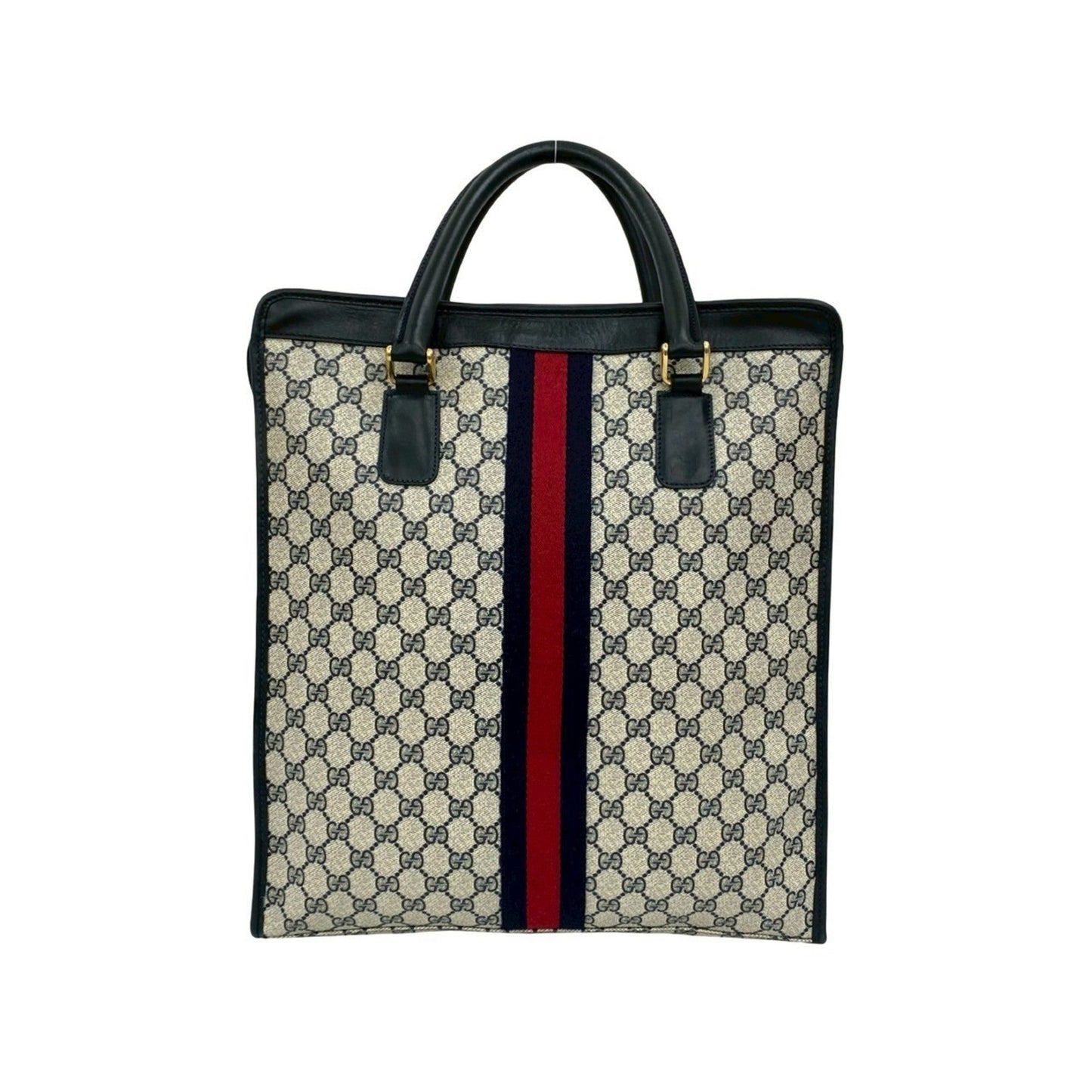 Gucci Navy Red Color Leather Pvc Handbag Tote Bag