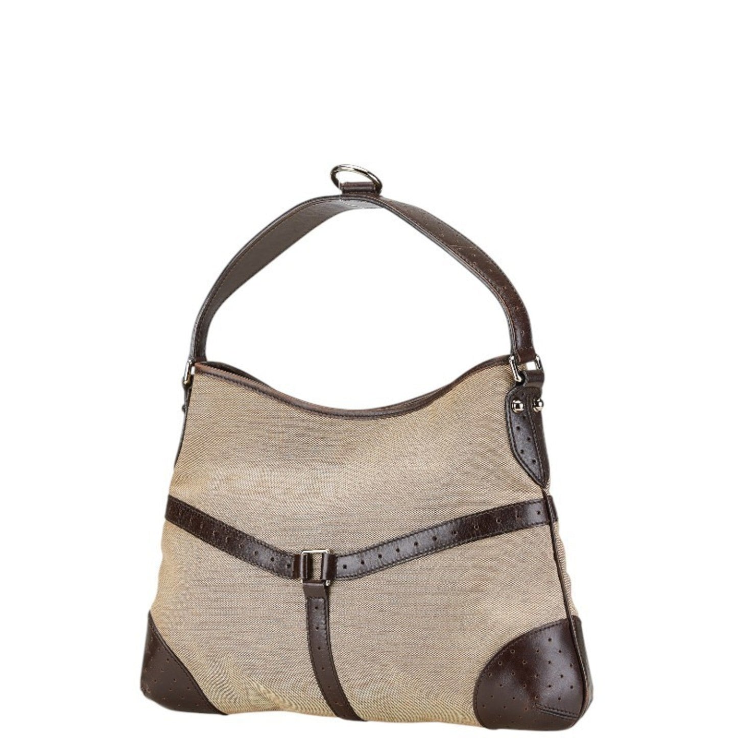 Gucci Beige Brown Canvas Leather Handbag