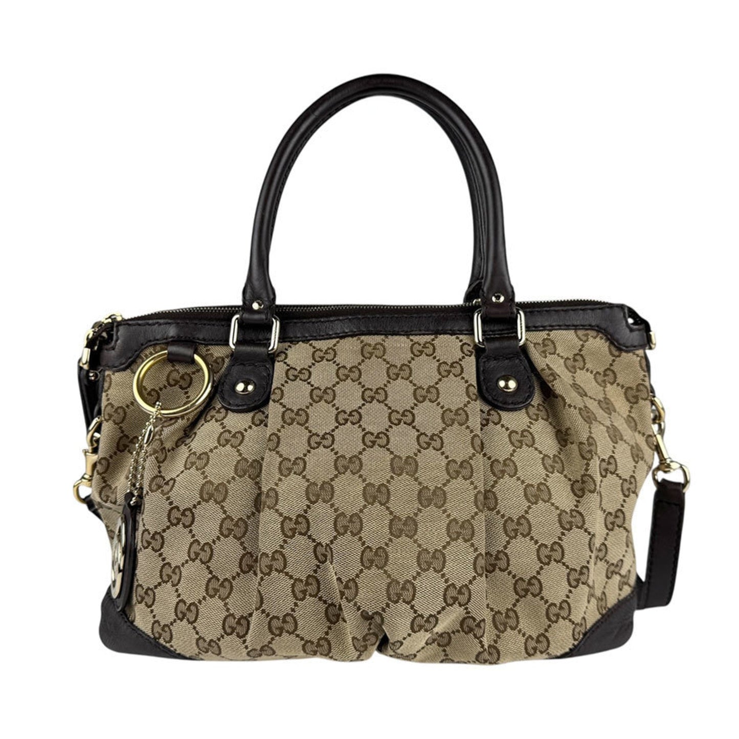 Gucci Brown Gg Canvas Leather Handbag Shoulder Bag