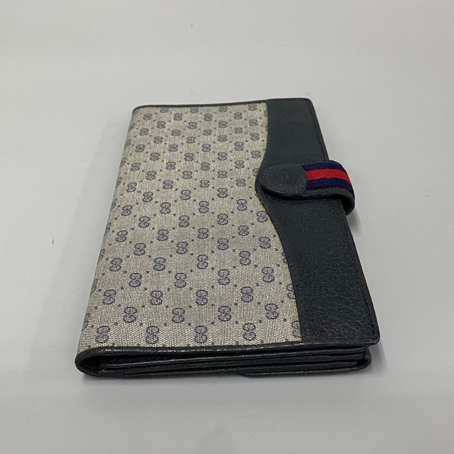 Gucci Navy Red Color Leather Pvc Long Wallet (Bi-Fold)