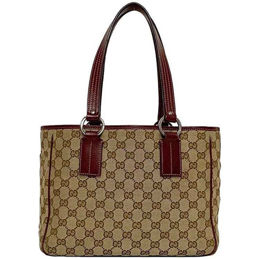 Gucci Beige Red Color Canvas Leather Handbag Tote Bag