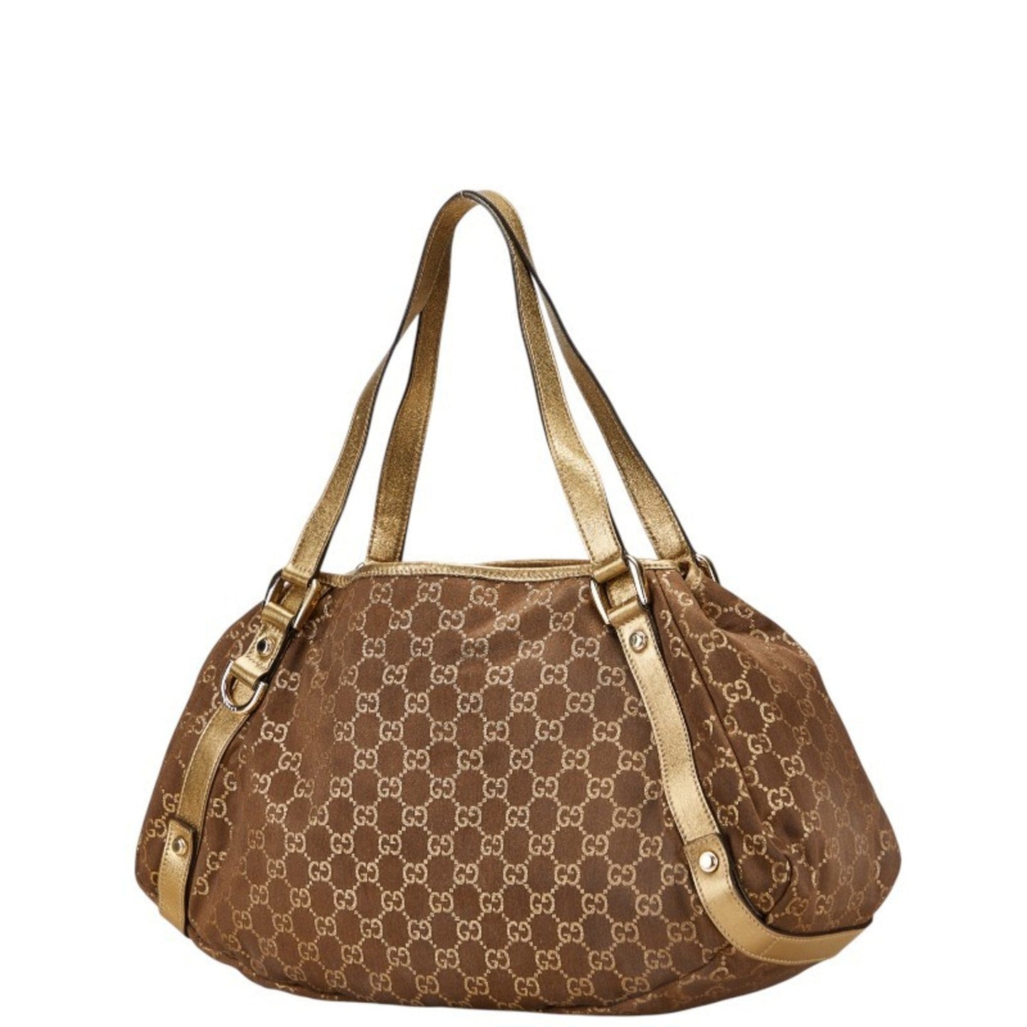 Gucci Abbey Brown Gold Gg Canvas Leather Handbag Tote Bag