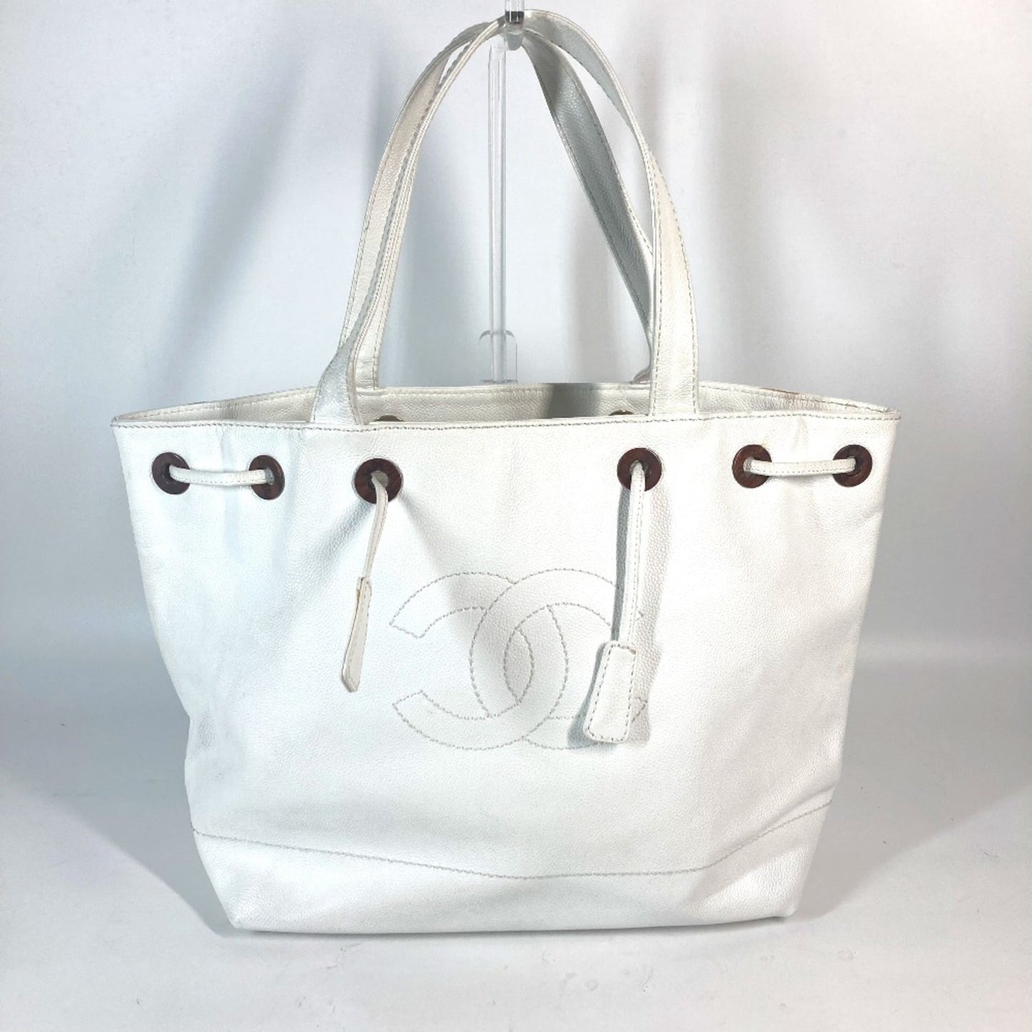 Chanel White Grained Calfskin Handbag Shoulder Bag Tote Bag