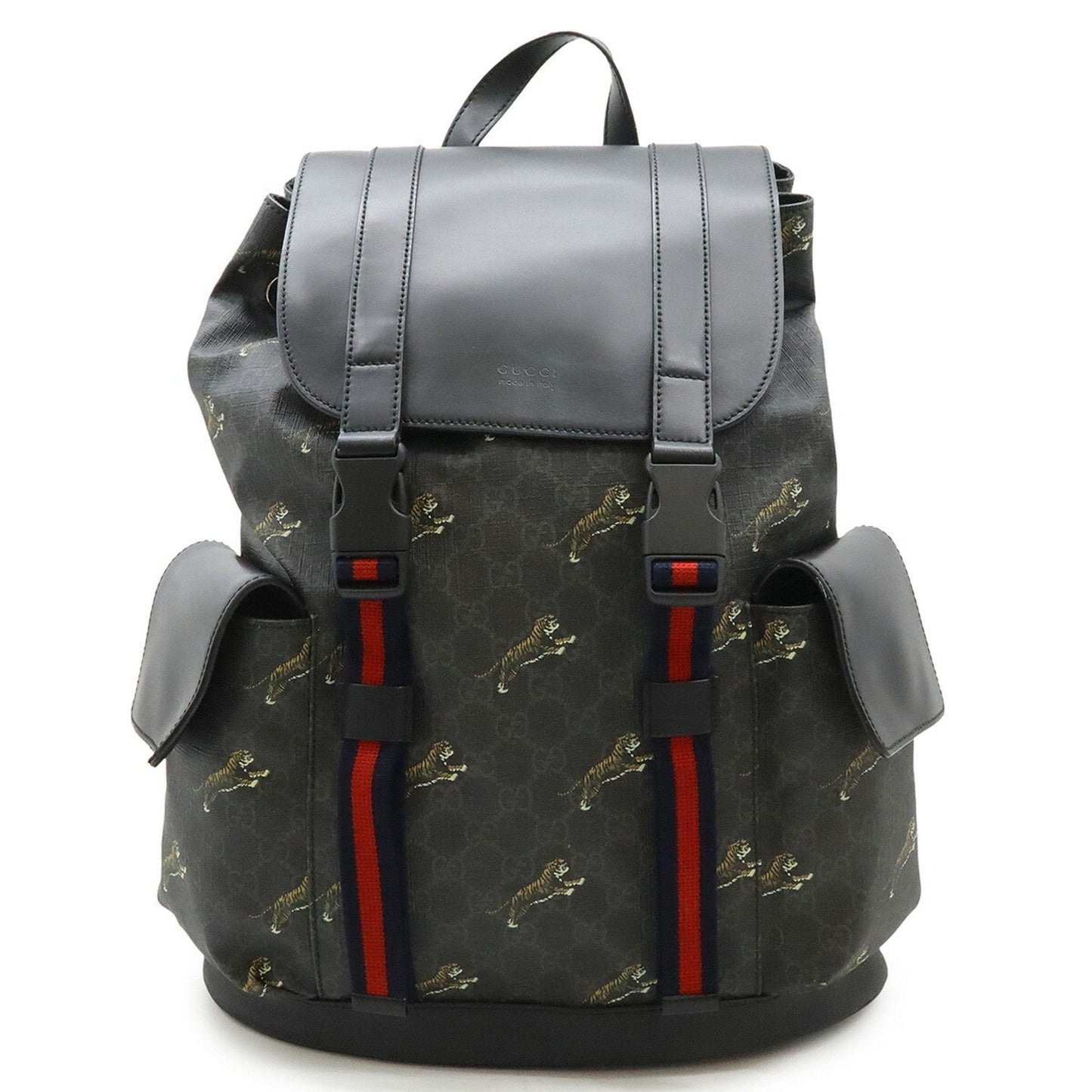Gucci Sherry Line Black Gray Navy Red Color Pvc Leather Backpack