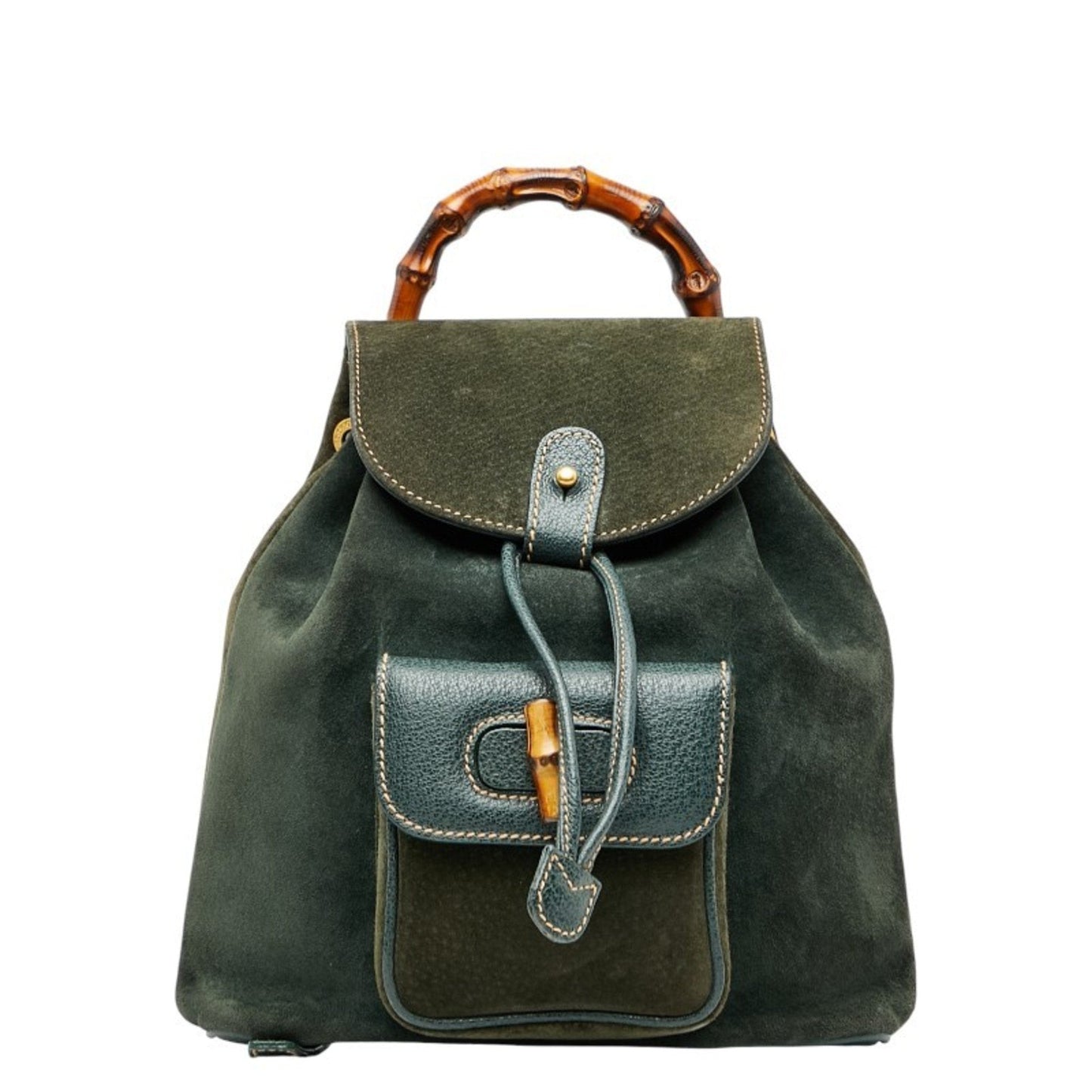 Gucci Bamboo Green Suede Leather Backpack