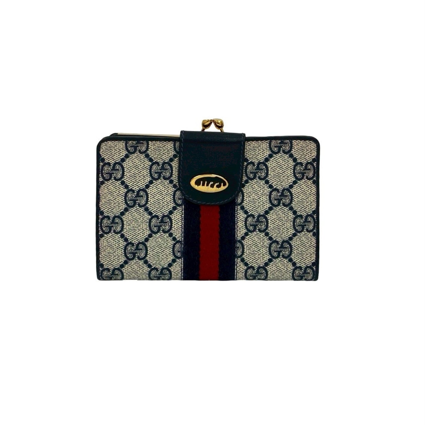 Gucci Navy Red Color Leather Pvc Wallet (Bi-Fold)
