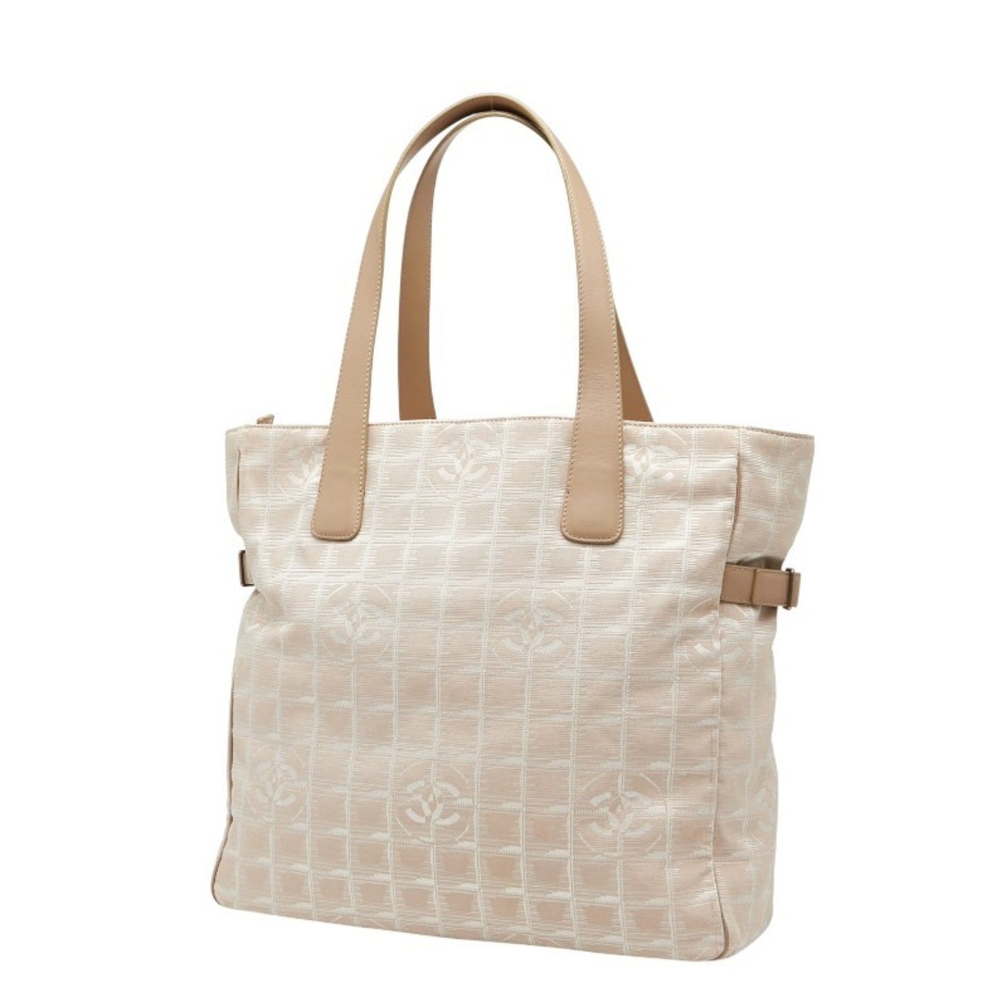 Chanel New Travel Line Pink Beige Canvas Leather Tote Bag
